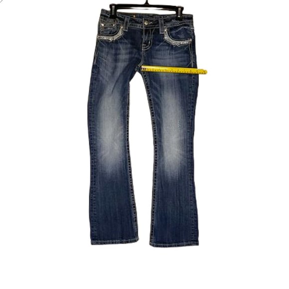 Miss Me Relaxed Bootcut Denim Jeans Blue Rhinestone Pockets Womens Size 26 - Picture 7 of 12